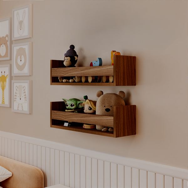Kit 2 Prateleiras Porta Brinquedos Freijó 70 x 12cm Suporte Invisivel