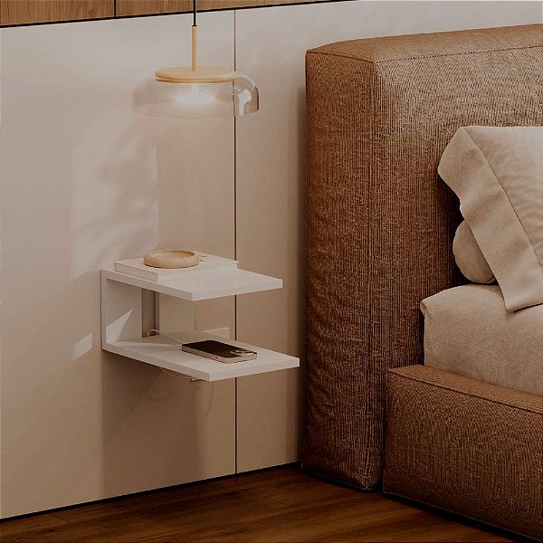 Mesa de Cabeceira Oslo Branca Cama Quarto Sala 23x15cm