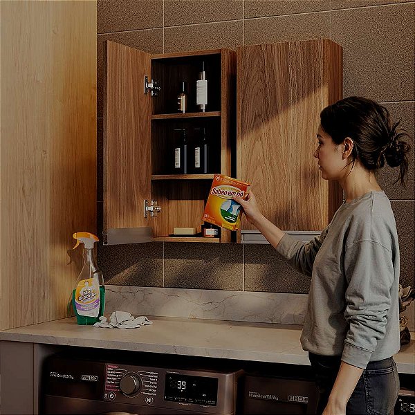 Armário Multiuso Aéreo 30cm para Lavanderia Freijó