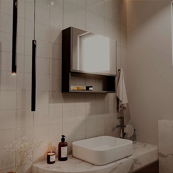 Armário para Banheiro com Espelho Duplo Preto 55cm