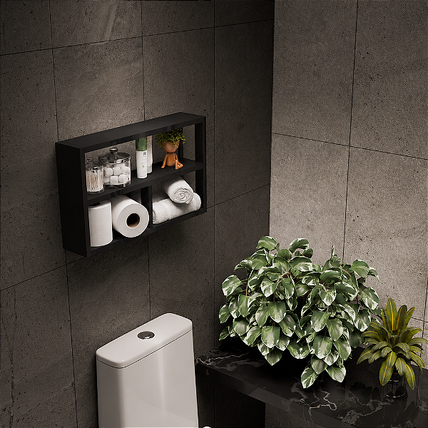 Nicho para Banheiro Lavabo Atenas Preto 50 x 30cm