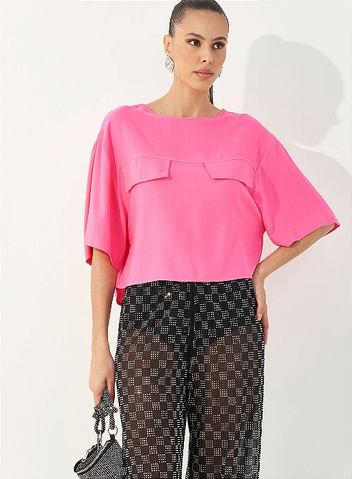 Camiseta Oversized Com Lapelas - Colcci