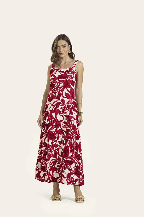 Vestido Longo Floral Vermelho