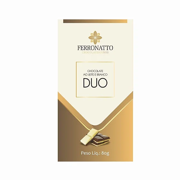 BARRA DUO CHOCOLATE AO LEITE E BRANCO 80G