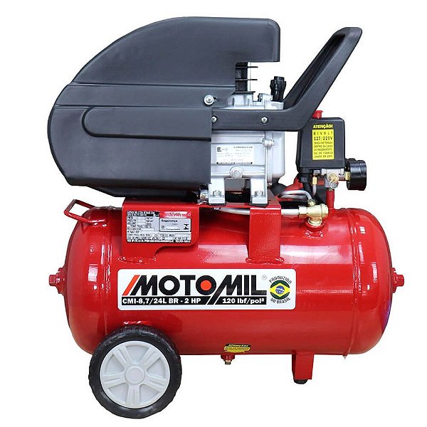 COMPRESSOR DE AR MOTOMIL CMI-8,7/24BR - 8,7 PÉS - 24 LITROS - BIVOLT