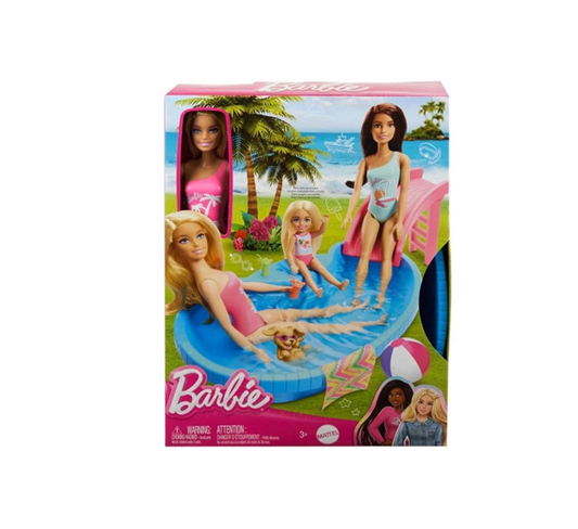 HRJ74 BARBIE PISCINA COM BONECA MAIO ROSA