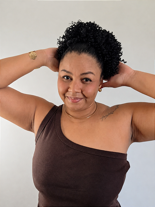 AFROPUFF CHEIÃO - Cacheado em Fibra Orgânica Premium 20cm | Preta