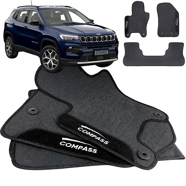 Tapete pra Carro Borracha Jeep Compass 2019 a 2024 3 Peças