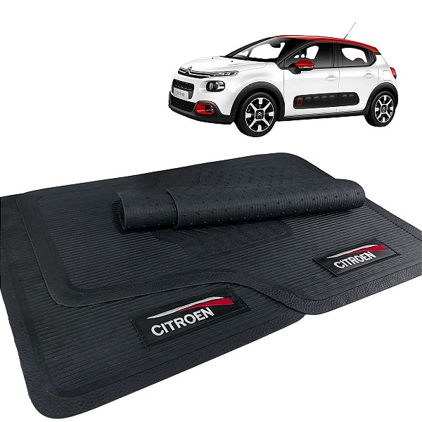 Jogo de Tapete Citroen C3 2012 2013 2014 2015 2016 2017 2018 2019 2020 2021 Borracha Com Logo