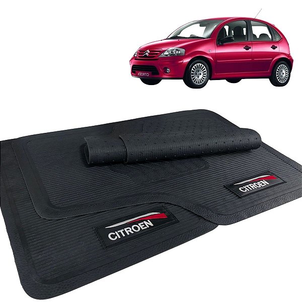 Jogo de Tapete Citroen C3 2003 2004 2005 2006 2007 2008 2009 2010 2011 Borracha Com Logo