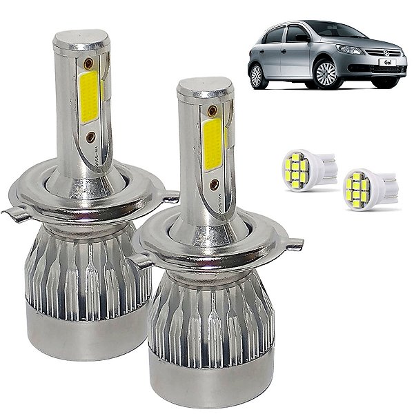 Kit Super Led Gol G5 2008 a 2012 Farol Simples Alto e Baixo H4 20000 Lumens