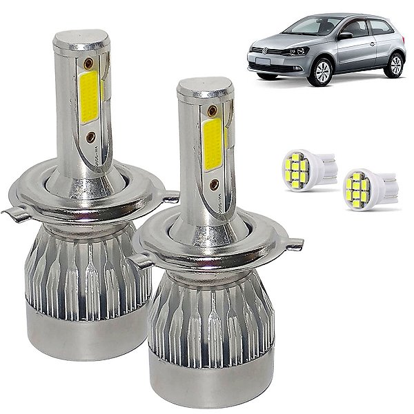 Kit Super Led Gol G6 2013 a 2016 Farol Foco Simples Alto e Baixo H4 20000 Lumens