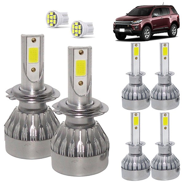 Kit Super Led Trailblazer 2013 a 2017 Farol Baixo H7 + Alto H1 + Milha H1 20000 Lumens