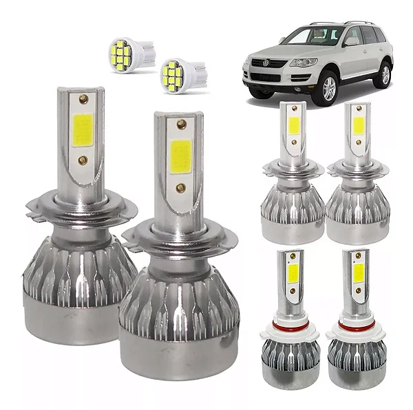 Kit Super Led Touareg 2004 a 2016 Farol Baixo H7 + Alto H7 + Milha HB4 20000 Lumens