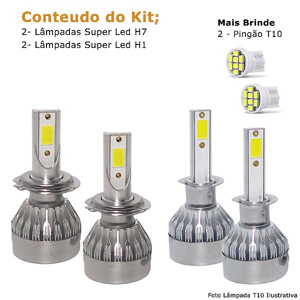 Kit Super Led Saveiro G7 2017 a 2021 Farol Duplo Baixo H7 + Alto H1 20000 Lumens