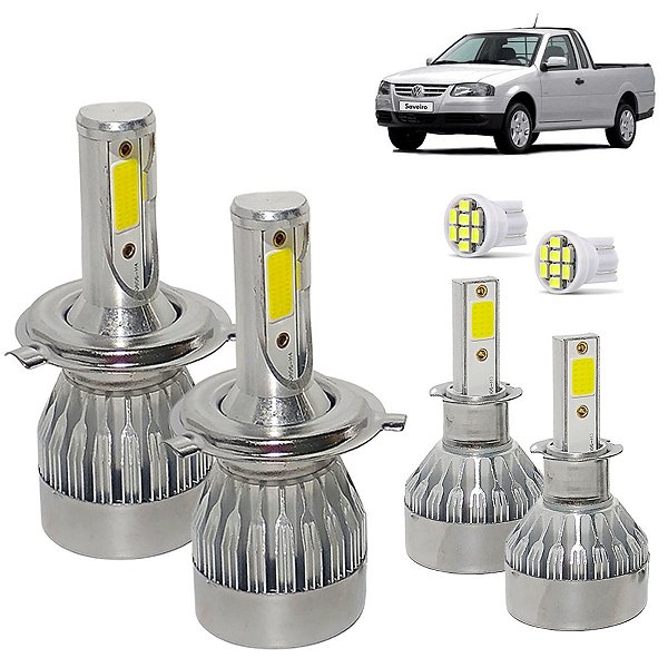 Kit Super Led Saveiro G4 2006 a 2012 Farol Simples Alto e Baixo H4 + Milha H3 20000 Lumens