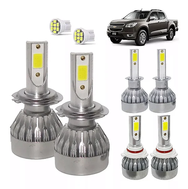 Kit Super Led S10 2012 2013 2014 Farol Baixo H7 + Alto H1 + Milha HB4 20000 Lumens