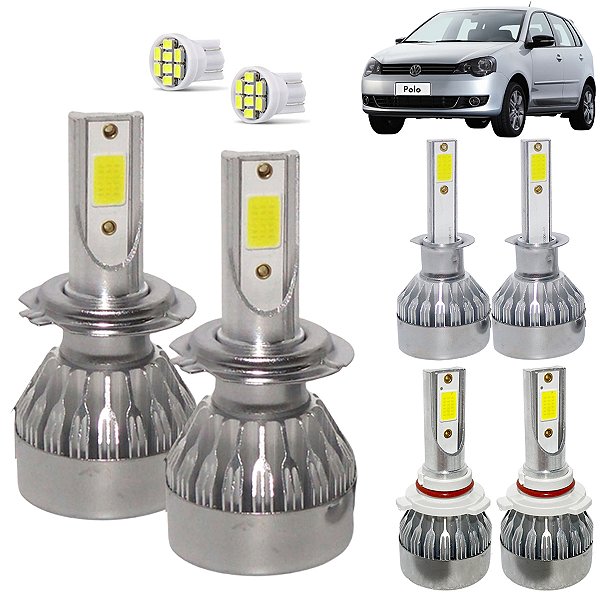 Kit Super Led Polo 2007 a 2013 Farol Baixo H7 + Alto H1 + Milha HB4 20000 Lumens