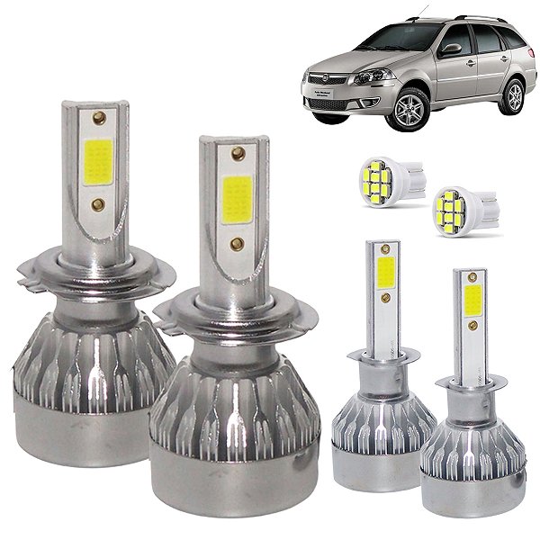 Kit Super Led Palio Weekend 2005 a 2007 Farol Baixo H7 + Milha H1 20000 Lumens