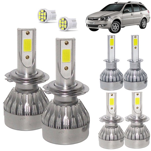 Kit Super Led Palio Weekend 2005 a 2007 Farol Baixo H7 + Alto H7 + Milha H1 20000 Lumens
