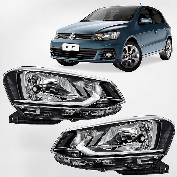 Par Farol Gol G7 2016 2017 2018 2019 2020 Friso Cromado Foco Simples Mascara Negra