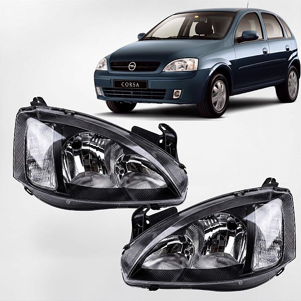 Par Farol Corsa Montana 2003 2004 2005 2006 2007 Foco Duplo Lente Raiada Mascara Negra