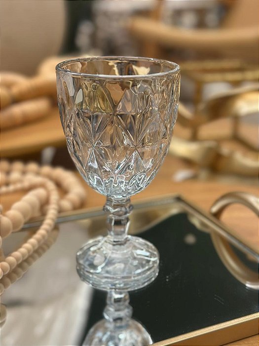 Taça Vidro Água Diamond Azul
