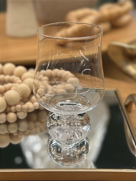 Taça Vidro Transparente Haste Bolha 440ml