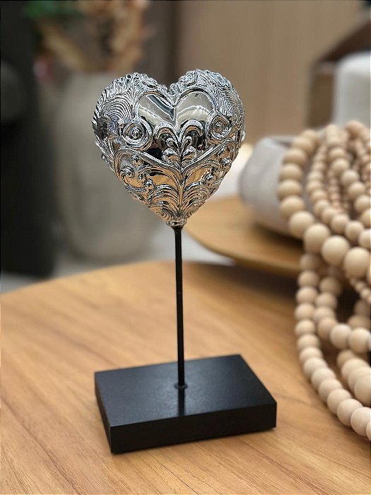 Escultura Decorativa Coração Prata