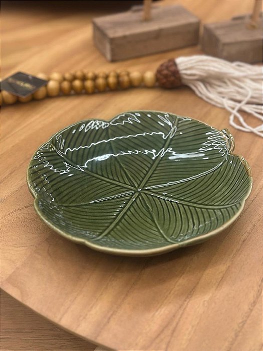 Prato Sobremesa Folha Leaf Verde