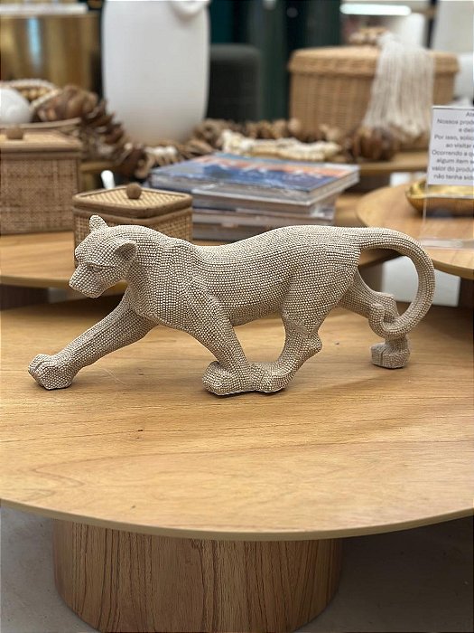 Escultura Poliresina Leopardo Bege