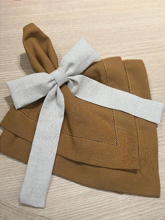 Guardanapo Linho Misto Ponto Ajour 45x45 Marrom
