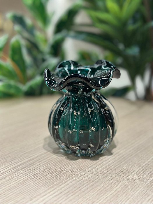Vaso de Vidro Italy Verde e Dourado