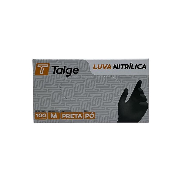 LUVA NITRÍLICA TALGE TAMANHO ( M ) S/ PÓ PRETA CAIXA C/ 100 UNID-