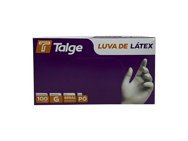 LUVA DE LÁTEX TALGE TAMANHO ( G ) C/ PÓ CAIXA C/ 100 UNID-