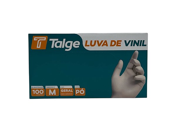 LUVA DE VINIL TALGE TAMANHO ( M ) C/ PÓ CAIXA 100 UNID