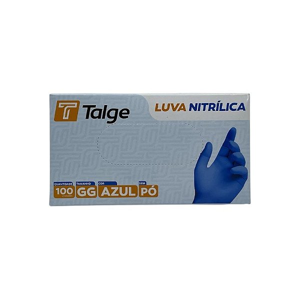 LUVA NITRÍLICA TALGE TAMANHO ( GG ) S/ PÓ AZUL CAIXA C/ 100 UNID-