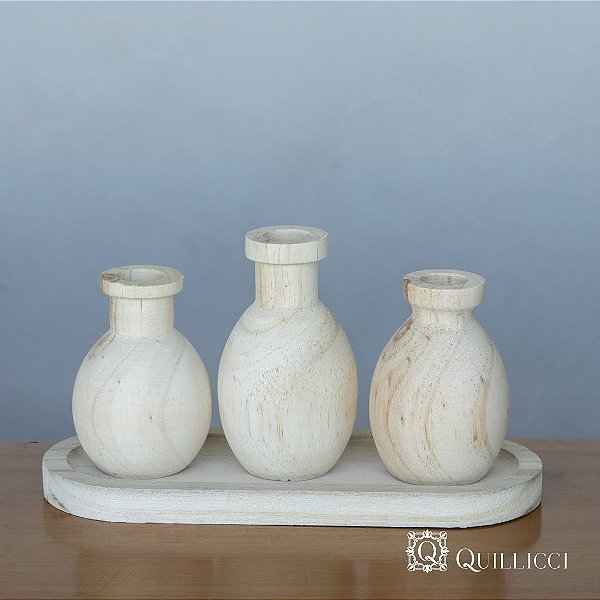 KIT MINI VASOS DE MADEIRA (4 PEÇAS)