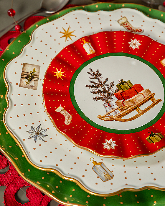 Prato Sobremesa Christmas Gifts 2 Vermelho