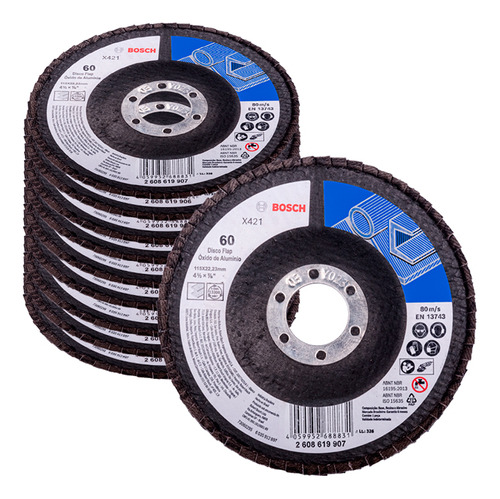 Disco 10 Unid Flap Bosch X421 Óxido Aluminio 115mm G60 Curvo