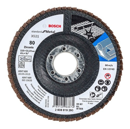 Disco Lixa 4.1/2 115mm Desbaste Metal Tipo Flap Grão 80 Bosch