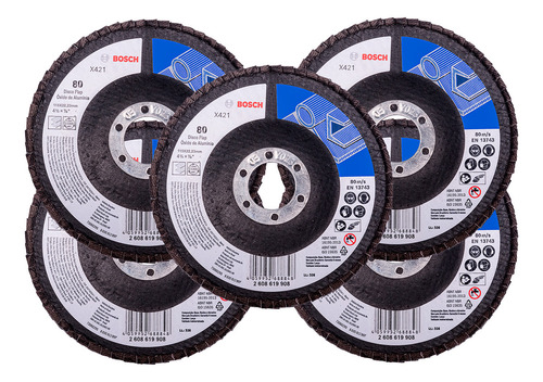 Kit 5 Discos Lixa Flap 115mm Para Lixadeira Grao 80 Bosch Branco