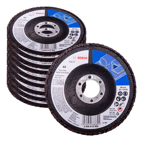 10 Un. Disco Flap Bosch X421 Óxido Aluminio 115mm G40 Curvo