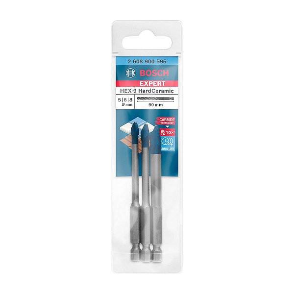 JOGO DE BROCA EXPERT HEX-9 HardCeramic 5 8mm 3PÇS BOSCH