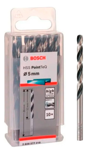 Broca Para Metal Bosch Aço Rápido Hss-pointteq 5,0mm 10pçs