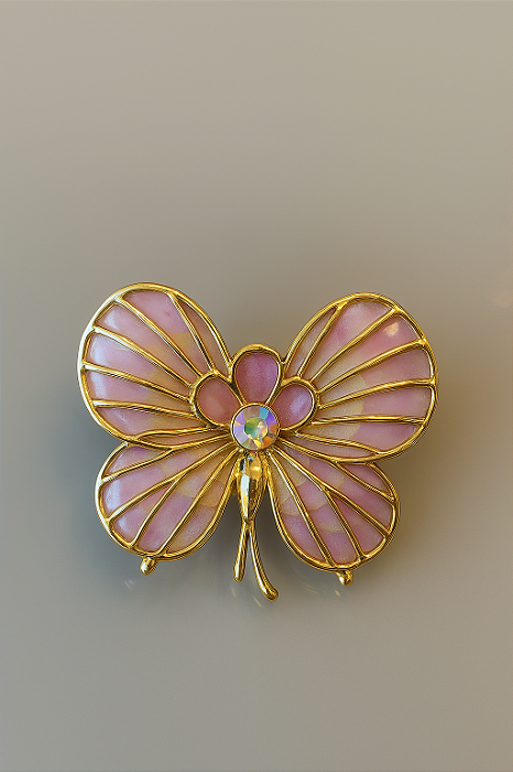 Piranha Borboleta com Pedraria – Dourado com Rosa