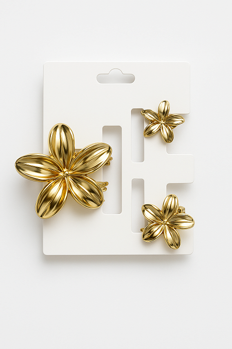 Kit 3 Presilhas Acrílicas – Flor Dourada