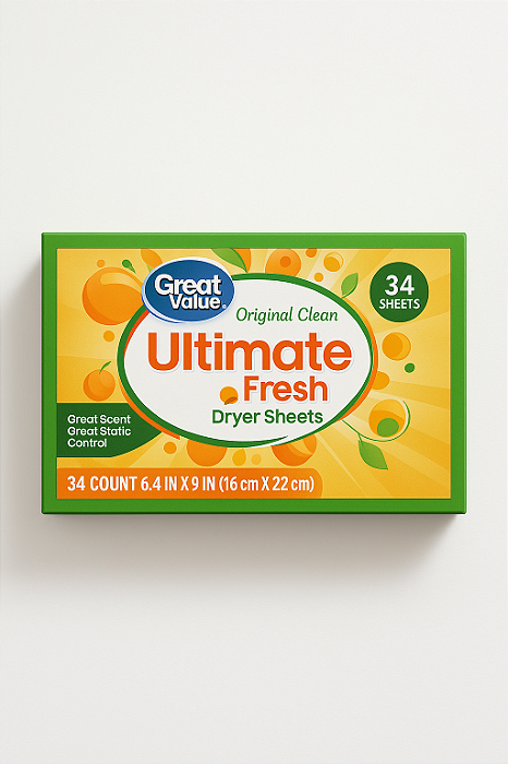 Great Value Ultimate Fresh Dryer Sheets – 34 folhas
