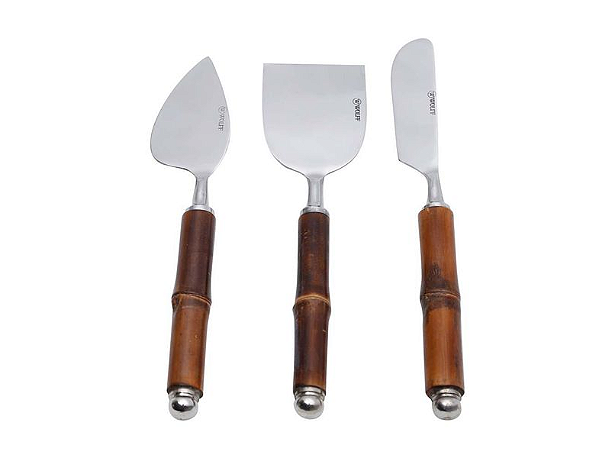 3 Peças para Queijo Wolff Cabo de Bambu de Aço Inox
