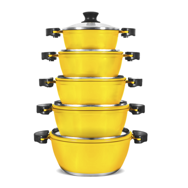 CONJUNTO DE PANELAS ALUMINIO FUNDIDO GULÊ LINHA RETRÔ AMARELO